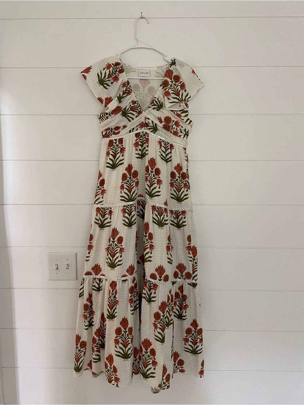 SAYLOR Cream Dress with Subtle Pink & Green Print